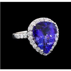 GIA Cert 7.70 ctw Tanzanite and Diamond Ring - 14KT White Gold