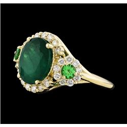 4.24 ctw Emerald, Tsavorite and Diamond Ring - 14KT Yellow Gold