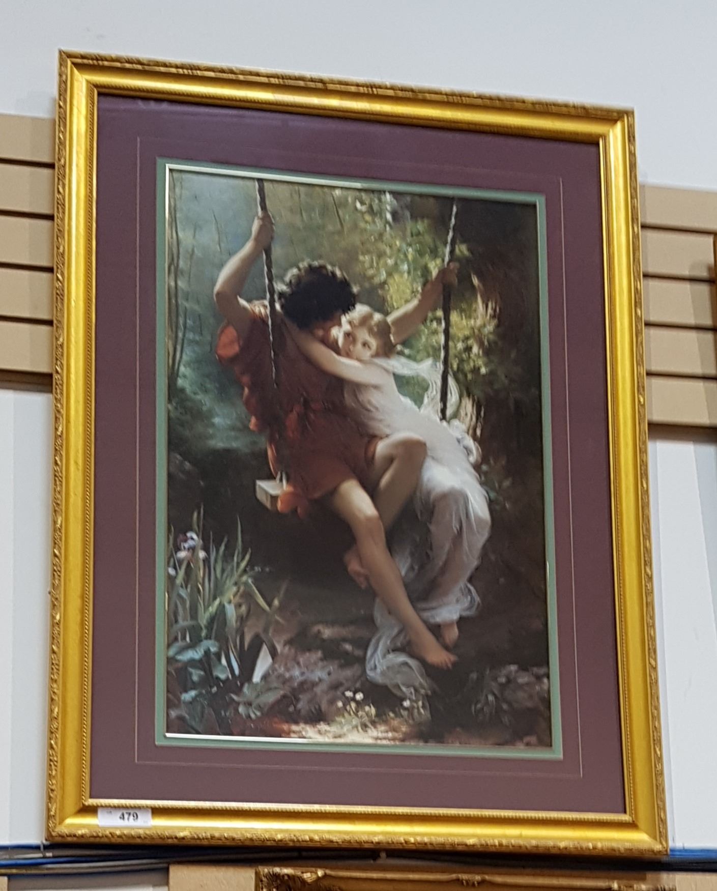 Large Gilt Framed Print Of Boy Girl On Swing