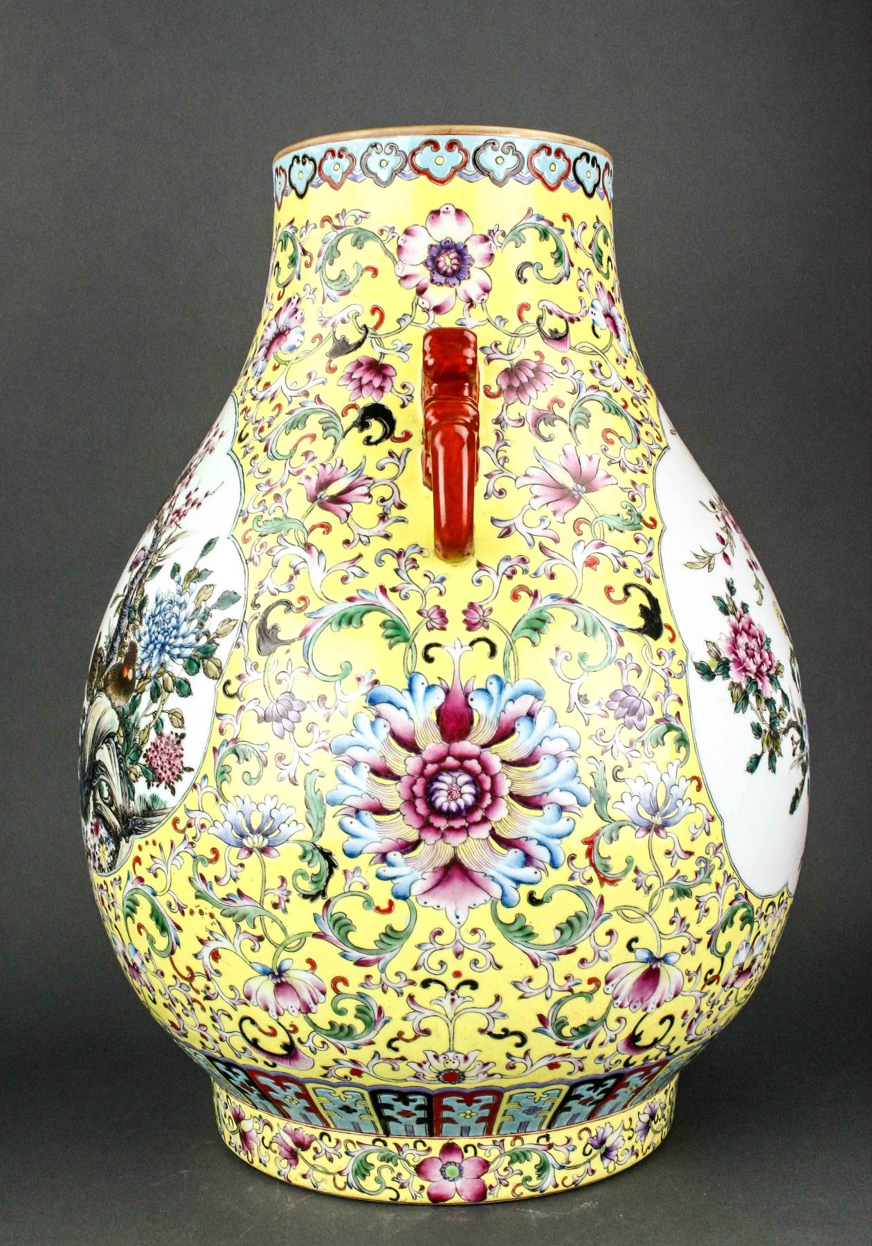 Large Famille Rose Porcelain Hu Vase Qianlong Mark
