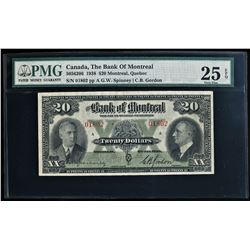 Canada 1938 The Bank of Montreal $20 Note PMG VF25