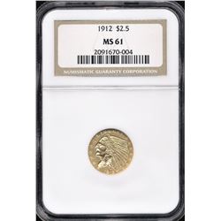 1912 $2.50 Gold Indian NGC MS 61