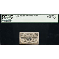 Fr. 1226 Third Issue 3 Cent Fractional Currency *Light Background* PCGS 53 PPQ