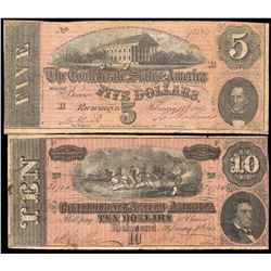 U.S. 1864 $5.00 & $10.00 CSA Notes