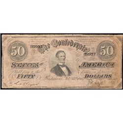 U.S. 1864 $50.00 CSA Note Type 66/497 Plate: YA