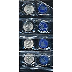 U.S. 1971 - 1974 4 Eisenhower Uncirculated Silver Dollars W/ Original Mint Packaging