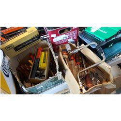 TWO BOXES OF FILES SNIPPERS PLIERS AND FLARING TOOL