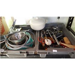 TWO TRAYS OF KITCHEN FAUCET AND UTENSILS