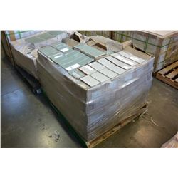 SKID OF ASSORTED WHITE PORCELAIN TILE MOULDING, TEAL SUBWAY TILES, ETC.
