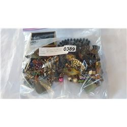 BAG OF JEWELERY, SILVER AND OTHERS, AND GLASS TEA LIGHT HOLDERS