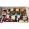 Image 2 : TWO WOOD BOXES WITH CARVED BONE AND BEADED JEWELLRY
