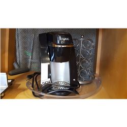 KEURIG COFFEE MAKER AND K CUP RACK
