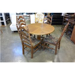 ROUND OAK DINING TABLE WITH 4 LADDER BACK CHAIRS