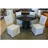 Image 2 : ROUND BLACK MARBLE DINING TABLE AND 4 WHITE CHAIRS