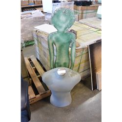 MANEQUIN BUST, AND WOOD ALIEN CUT OUT