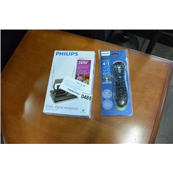 NEW PHILIPS INDOOR HDTV PASSIVE DIGITAL ANTENNA AND NEW UNIVERSAL REMOTE