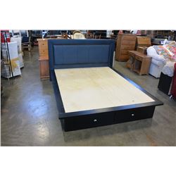BLACK QUEENSIZE BEDFRAME WITH LEATHER HEADBOARD AND UNDERBED STORAGE