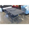 Image 1 : BLACK CAST IRON PATIO TABLE AND 6 ARM CHAIRS, LAZY SUSAN AND UMBRELLA STAND