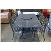 Image 2 : BLACK CAST IRON PATIO TABLE AND 6 ARM CHAIRS, LAZY SUSAN AND UMBRELLA STAND