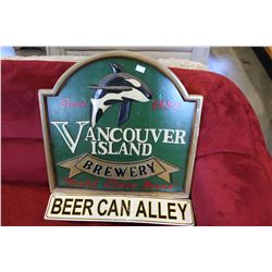 VANCOUVER ISLAND BREWERY SIGN AND BEER CAN ALLEY METAL SIGN