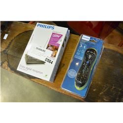 NEW PHILIPS INDOOR HDTV PASSIVE DIGITAL ANTENNA AND NEW UNIVERSAL REMOTE