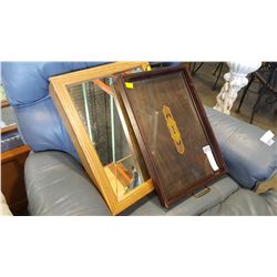 MIRRORED MEDICINE CABINET AND VINTAGE SERVING TRAY