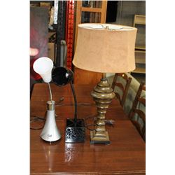 TABLE LAMP AND 2 DESK LAMPS