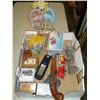 Image 1 : TRAY OF COLLECTABLES, ART GLASS DECORATIVE FLINT LOCK, STONE CARVING, AND ART GLASS