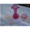 Image 2 : CRANBERRY VASE AND TWO LIDDED DISHES