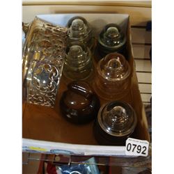 BOX OF GLASS INSULATORS