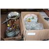 Image 1 : PUNCH BOWL SET AND PLATTERS AND TRAY OF VINTAGE ITEMS FLASHLIGHT ETC