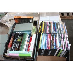 BOX BOOKS AND BOX OF DVDS