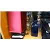 Image 2 : DECANTERS, BLUE GLASS BOTTLE, AND TABLE LAMP