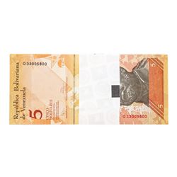 Pack of (100) Consecutive Venezuela 5 Bolivares Uncirculated Notes