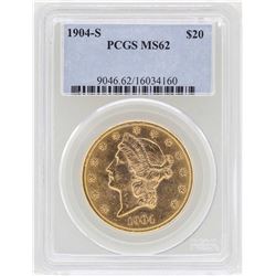 1904-S $20 Liberty Head Double Eagle Gold Coin PCGS MS62