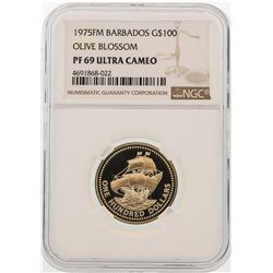 1975FM Barbados $100 Olive Blossom Gold Coin NGC PF69 Ultra Cameo