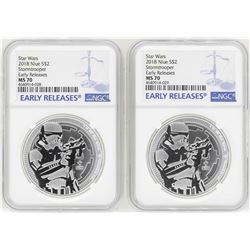 Lot of (2) 2018 Niue $2 Star Wars Stormtrooper Silver Coins NGC MS70 Early Relea