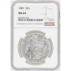 1887 $1 Morgan Silver Dollar Coin NGC MS64