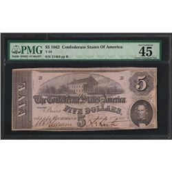 1862 $5 Confederate State of America Note T-53 PMG Choice Extremely Fine 45EPQ