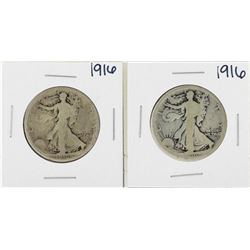 Lot of (2) 1916 Walking Liberty Half Dollar Silver Coins