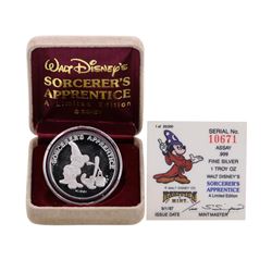 1987 Disney Mickey Mouse Sorcerer's Apprentice 1 oz .999 Fine Silver Round w/Box
