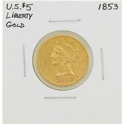 1853 $5 Liberty Head Half Eagle Gold Coin