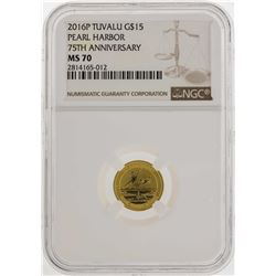 2016P Tuvalu $15 Pearl Harbor Gold Coin 75th Anniversary NGC MS70