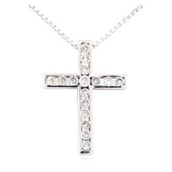 14KT White Gold 1.00 ctw Diamond Cross Pendant with Chain