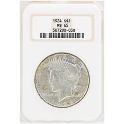 1924 $1 Peace Silver Dollar Coin NGC MS65