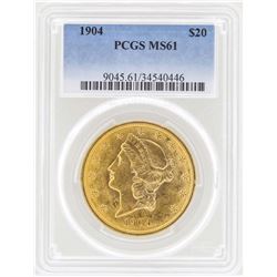 1904 $20 Liberty Head Double Eagle Gold Coin PCGS MS61