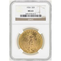 1924 $20 St. Gaudens Double Eagle Gold Coin NGC MS63