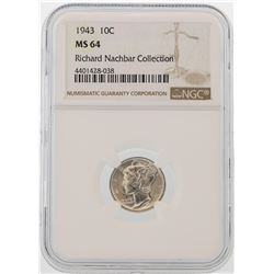 1943 Mercury Dime Coin NGC MS64