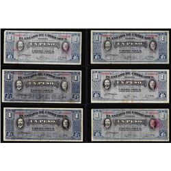 Lot of (6) 1915 1 Peso Mexico Revolutionary State of Chihuahua Notes