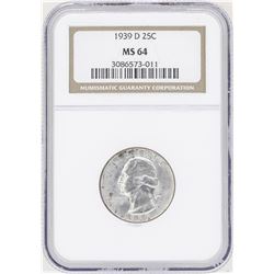 1939-D Washington Quarter Silver Coin NGC MS64